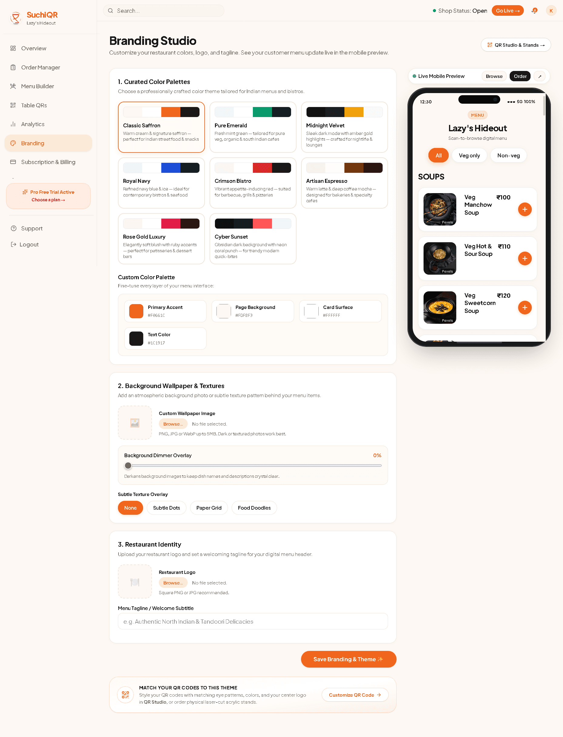 Restaurant Branding Studio & Custom Themes